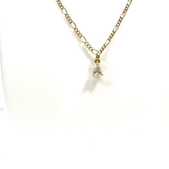 Teardrop Solitaire Rhinestone Gold Tone Necklace - Picture 2 of 8